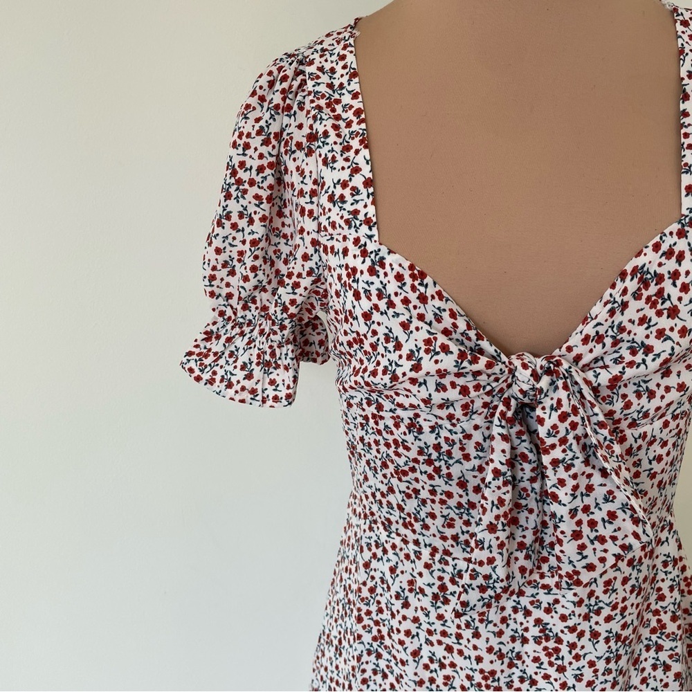 Princess Polly Mica White Floral Ruffle Cap Sleeve Tie Front Mini Dress EUC Sz 4 - Picture 8 of 12